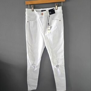 Express White Skinny Jeans Modern Fit Destroyed Detail 4R